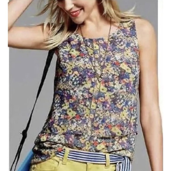 CAbi Positano Yellow Floral Layered Tank Top Tunic Blouse Medium Easter Spring - Picture 1 of 8